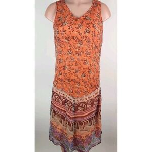 Sundance Orange Sleeveless‎ Multi-print Boho Midi Dress Size XS
